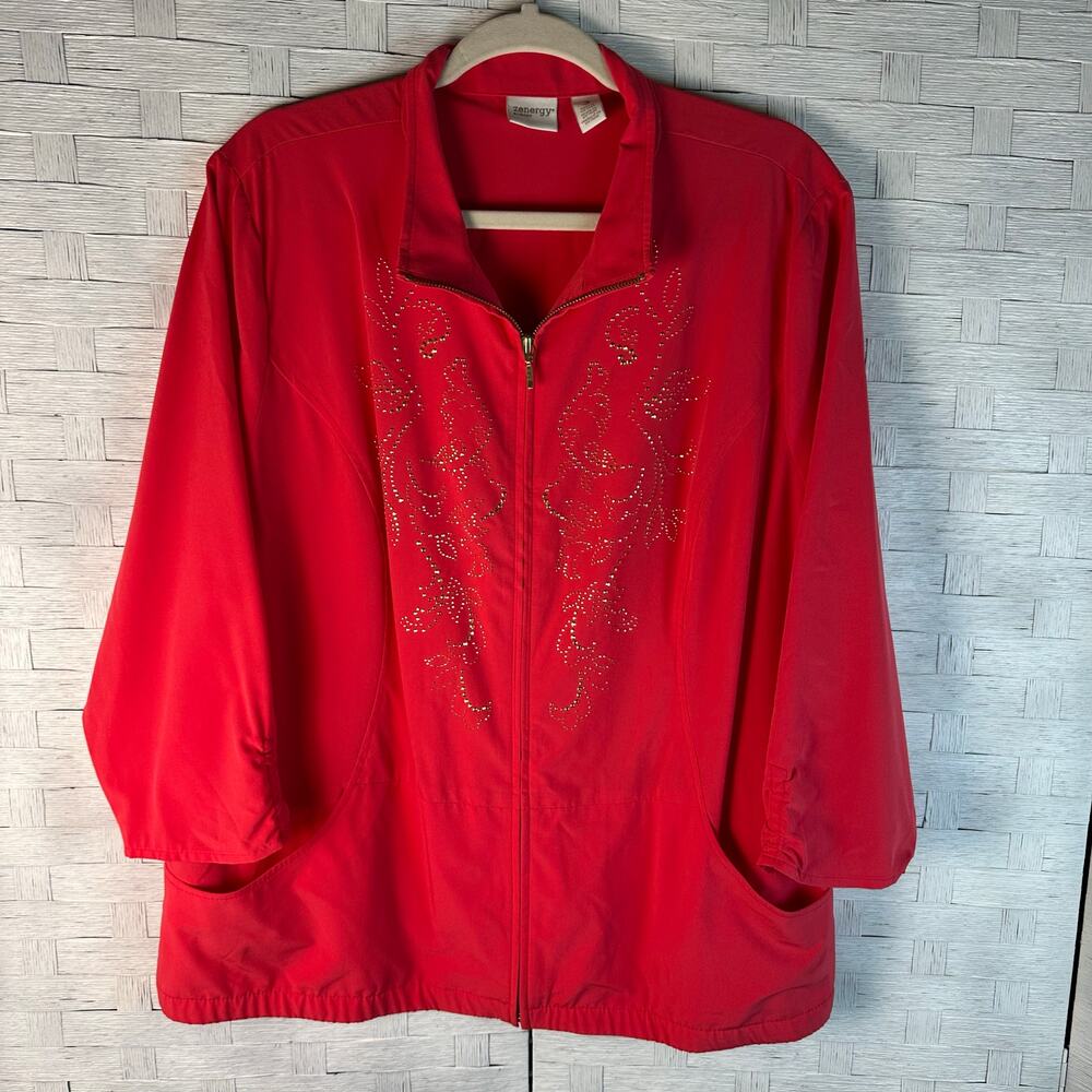 Chico‘s lightweight jacket gold rhinestone dark pink packets coastal grandma